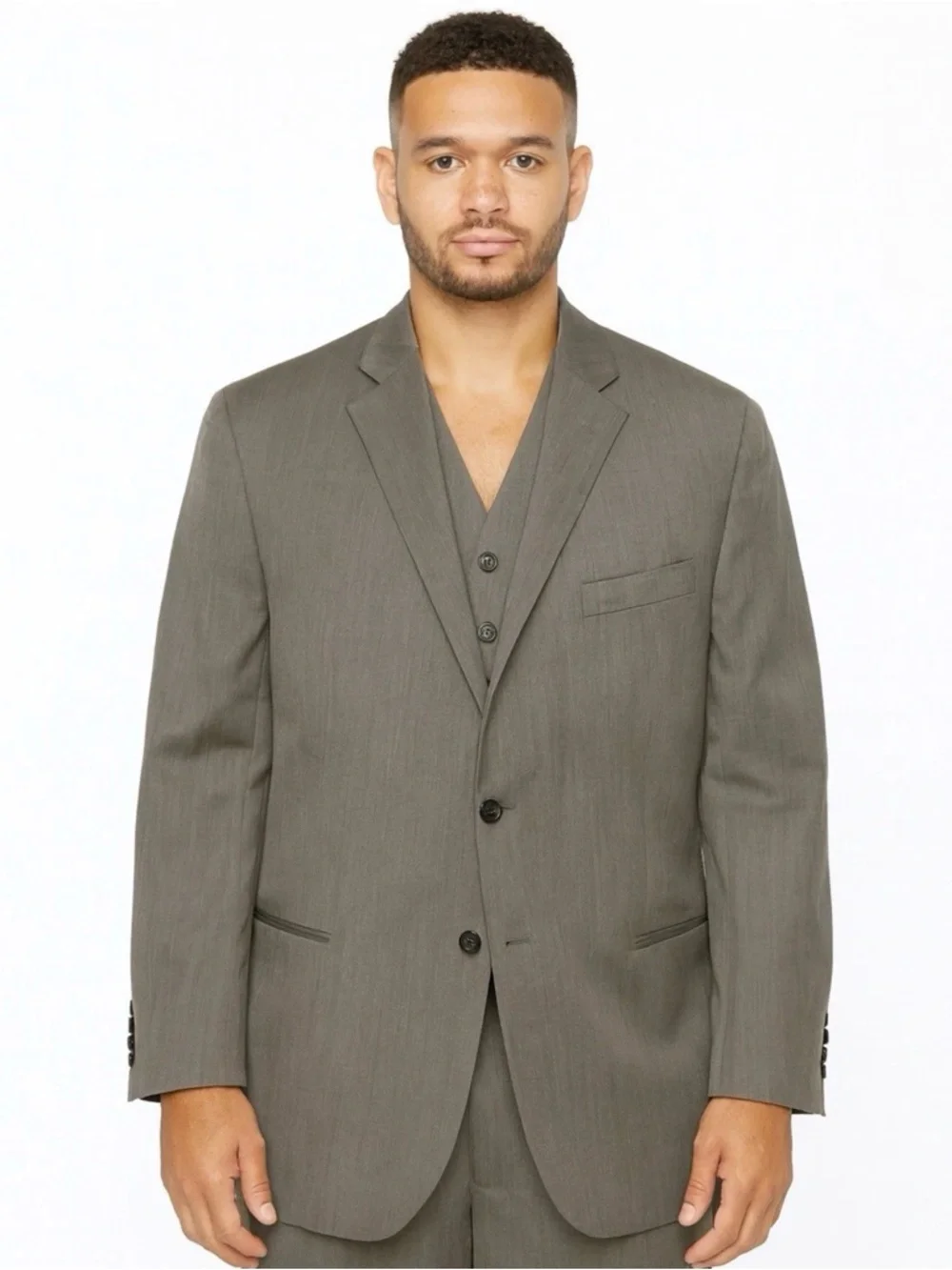 STAFFORD 2 Piece Super 100’s Wool Jacket and Vest Charcoal Striped Size 48S